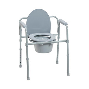 Drive Medical Folding Steel Bedside Commode Chair - Portable 3-in-1 Toilet Solution - Adjustable Height - 7.5 Qt Bucket Included - Durable Powder-Coa