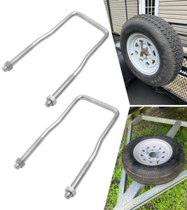 ELITEWILL 2pcs U-Bolt Spare Tire Carrier Holder Bracket for Trailer Side Mount 4 or 5 Lug Zinc Plated for Ski Boat, Fishing Boat and Sailboat Trailer