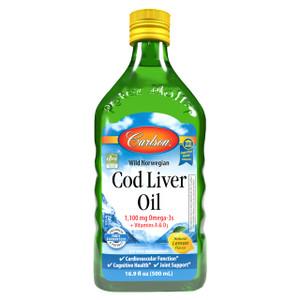 Carlson - Cod Liver Oil 1100 mg Omega-3s Plus Vitamins A & D3, Wild Caught Norwegian Arctic, Sustainably Sourced Nordic Fish Oil Liquid, Lemon, 500 m