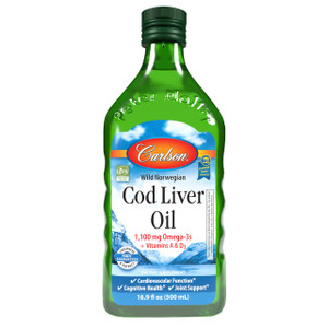 Carlson - Cod Liver Oil, 1100 mg Omega-3s, Wild-Caught Norwegian Arctic Cod-Liver Oil, Sustainably Sourced Nordic Fish Oil Liquid, Unflavored, 500 ml