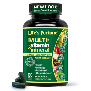 Life's Fortune Whole Food Multivitamin & Mineral, Advanced Energy Support Supplement, Daily Wellness for Men & Women, Amino Acids, Biotin, 180 Vegeta