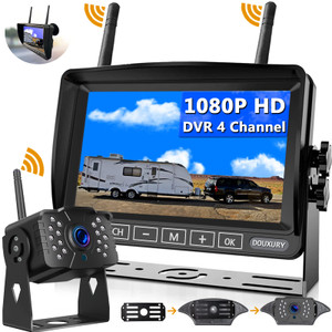 RV Backup Camera Wireless DOUXURY IP69 Waterproof 170° Wide View Angle HD 1080P Rear View Camera + HD LCD 7" Monitor, Digital Wireless Camera System