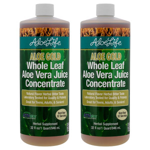Aloe Life - Whole Leaf Aloe Vera Juice, Organic, Gluten-Free (Aloe Gold, 32 oz) | 2-Pack