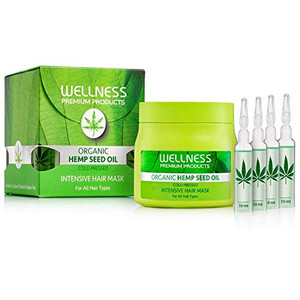WELLNESS PREMIUM PRODUCTS Hemp Seed Oil Hair Mask - Cold Pressed Organic Hemp Oil, 500ml/16.9oz
