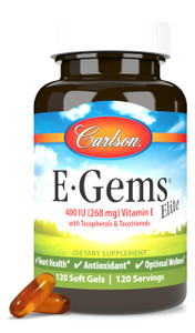 Carlson - E-Gems Elite, 400 IU (268 mg) Vitamin E with Tocopherols and Tocotrienols, Optimal Wellness, 120 Soft Gels