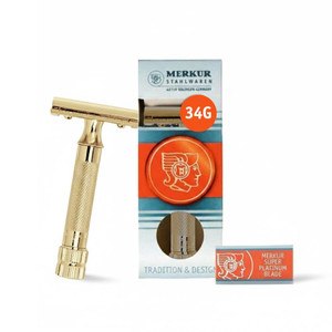 Merkur Classic 2-Piece Double Edge Safety Razor Gold Plated, 1 Count