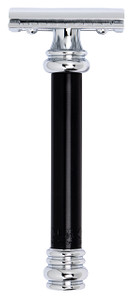 MERKUR 38B Double Edge Safety Razor - Black Handle | Extra Large Barber Pole Grip Brass Handle | Made in Germany | Plastic-Free | Two Piece Design |