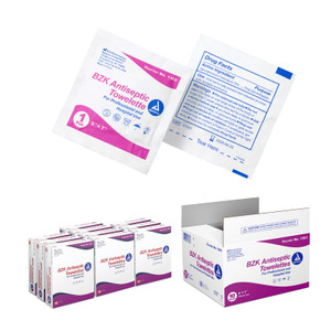 Dynarex BZK Antiseptic Towelettes, Moist Sanitizing Wipes Designed to Protect Minor Wounds, 5" x 7", Disposable & Individually Wrapped, 1 Case - 10 B