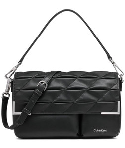 Calvin Klein Mica Organizational Flap Demi Shoulder Bag & Crossbody, Black/Silver Puffy Quilt, One Size