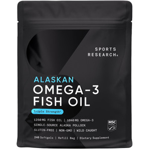 Sports Research Triple Strength Omega 3 Fish Oil - Burpless Fish Oil Supplement w/EPA & DHA Fatty Acids from Wild Alaskan Pollock - Heart, Brain & Im