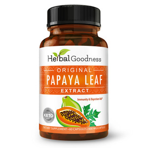 Herbal Goodness Papaya Leaf Extract Digestive Enzymes - 10X Strength 60/600mg Veg Capsules- Blood Platelet, Bone Marrow & Spleen Support, Immune Gut