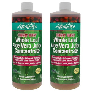 Aloe Life - Whole Leaf Aloe Vera Juice, Organic, Gluten-Free (Cherry Berry, 32 oz) | 2-Pack