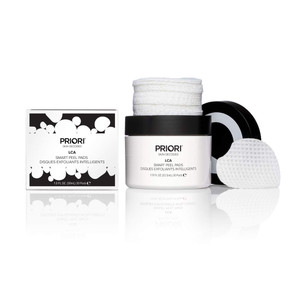 Priori Skincare Smart Peel Pads Lactic and Glycolic Acid Exfoliating Facial Pad Brighten, Smooth Fine Lines, Minimize Pores Ideal for Breakouts, Pigm