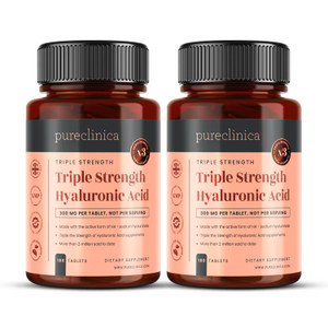 pureclinica Hyaluronic Acid 300mg x 360 Tablets (2 Bottles of 180-12 Months Supply). Triple Strength Hyaluronic Acid. 300% Stronger Than Any Other HL