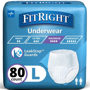 FitRight Super Adult Incontinence Underwear, Maximum Absorbency, Large, 40"-56", 4 Packs of 20 (80 Total)