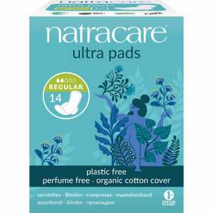 Natracare Slim Fitting Ultra Pads with Wings, Regular, Made with Certified Organic Cotton, Ecologically Certified Cellulose Pulp and Plant Starch (12