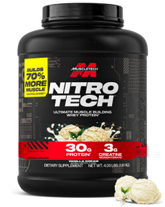Muscletech Whey Protein Powder (Vanilla Cream, 4 Pound) - Nitro-Tech Ultimate Muscle Building Formula with Whey Protein Isolate - 30g of Protein, 3g
