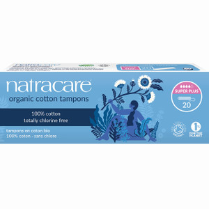 Natracare Non-Applicator 100% Organic Cotton Tampons, Super Plus, Totally Chlorine Free, Biodegradable and Compostable (12 Pack, 240 Tampons Total)