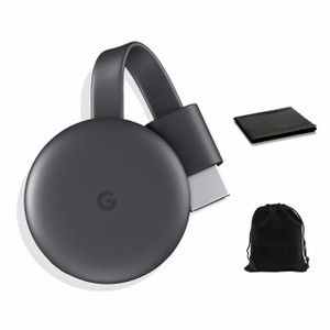 Google Chromecast - Streaming Device with HDMI Cable - Stream Shows, Music, Photos, and Sports from Your Phone to Your TV, Includes Pouch and Cleanin
