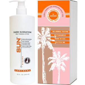 Sun Laboratories By Giesee Dark Sunsation Self Tanning Lotion 32 oz - Ultra Dark, Long Lasting, Fragrance Free Sunless Tanner for Men, Women - Organi