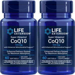 Life Extension Super Ubiquinol CoQ10 with Enhanced Mitochondrial Support 100 mg, 60 softgels (Pack of 2)