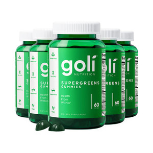 Goli Supergreens Gummies with Probiotics, 60 Count Each (5 Pack, 300 Total) - Artichoke Leaf Extract, Spirulina, Kale, Vitamins A, B6, B12 - Vegan, G