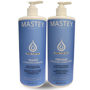 Mastey Paris Classic Professional Hair Care - Traite Shampoo 32 oz + Frehair Conditioner 32 oz Duo Set, Sulfate Free, Lipid & Amino Acid Fortified, (