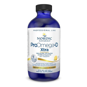 Nordic Naturals ProOmega-D Xtra Liquid, Lemon Flavor - 8 oz - 3400 mg Omega-3 + 1000 IU D3 - High-Potency Fish Oil - EPA & DHA - Brain, Eye, Heart, &
