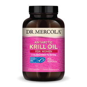 Dr. Mercola Krill Oil for Women - 2 mg Astaxanthin - MSC Certified Sustainable - Supports Brain, Skin & Immune Systems - with Omega-3s - Non-GMO, Glu