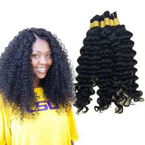Deep Curly Wave Bulk Hair For Braiding Human Hair No Weft Human Hair Bulk 4 Bundles 200g Brazilian (18inch 20inch 22inch 24inch Natural Black #1B)