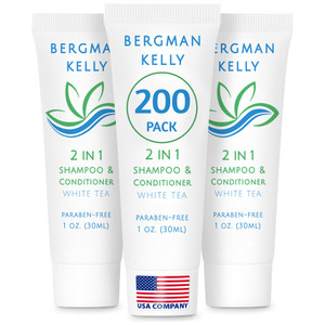 BERGMAN KELLY - Travel Size 2 in 1 Shampoo & Conditioner - 1 fl oz, 200 PK, White Tea - Delight Your Guests w/Revitalizing & Refreshing Shampoo Ameni