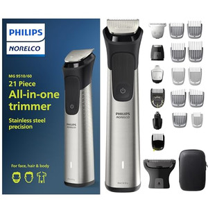 Norelco New Philips Multigroom Series 9000-21 Piece Men's Grooming Kit for Beard, Body, face, Nose, Ear Hair Trimmer w/Premium Storage case, MG9510/6