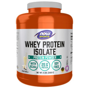 NOW Foods Sports Nutrition, Whey Protein Isolate, 25 g With BCAAs, Creamy Vanilla Powder, 5-Pound