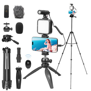 USKEYVISION Vlogging Kit for iPhone Youtuber Starter Kit Content Creator Equipment for iPhone 16/15Pro Max with 59'' Extendable Fullsize Tripod, LED