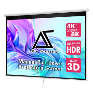 Akia Screens 100 inch Projector Screen Pull Down Manual B 4:3 or 92" 16:9, 95" 16:10 8K 4K HD 3D Ceiling Wall Mount White Portable Projection Screen