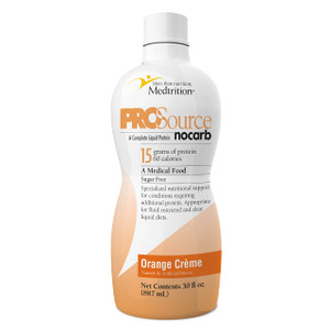 Liquid Collagen Peptides Type I, III 15 Grams Protein per Oz. |Prosource NoCarb Orange Crème 4 Bottles Pack Medtrition|