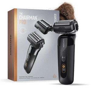 MANSCAPED® The Chairman PRO Mens Electric Foil Face Shaver - Two Interchangeable Blade Heads, SkinSafe® Four-Blade Foil & Stubble Trimmer, USB-C Wi