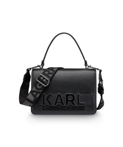 KARL LAGERFELD Women's Simone Logo Satchel Crossbdoy, Black/Black/White, One Size