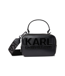 KARL LAGERFELD Women's Simone Logo Satchel Crossbdoy, Jet Black, One Size