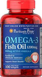 Puritan's Pride Omega-3 Fish Oil 1200 mg Softgels, 100 Count
