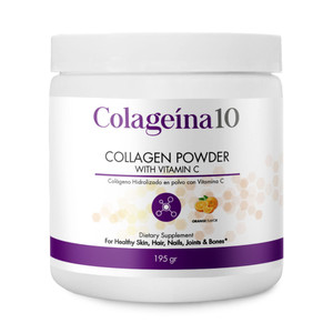 Colageina 10 Hydrolyzed Collagen Powder with Vitamin C (195 gr) - Orange Flavor - Anti-Aging Dietary Supplement for Healthy Skin, Hair, Nails, Joints