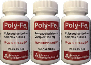 Polysaccharide Iron Complex 150 mg Capsules Iron Supplement 100 Capsules per Bottle Pack of 3 Total 300 Capsules