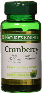 Nature's Bounty Cranberry, Herbal Health Supplement with Vitamin C, Supports Urinary Health, 4200mg, 120 Softgels