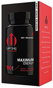 UPTIME Maximum Energy Tablets - Premium Blend - 325mg Natural Caffeine per Serving, Calcium, Magnesium, Zinc, CoQ10, 5-HTP, Zero Calories