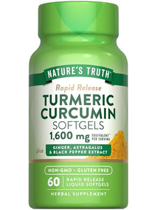 Nature's Truth Turmeric Curcumin Complex | 1600mg | 60 Softgels | with Ginger, Astragalus, & Black Pepper Extract | Non-GMO & Gluten Free Supplement
