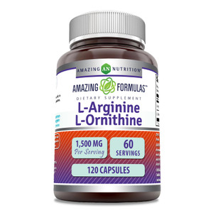 Amazing Formulas L-Arginine/L-Ornithine 1500 Mg Per Serving, Capsules | Non-GMO | Gluten Free | Amino Acid Supplement (120 Count)