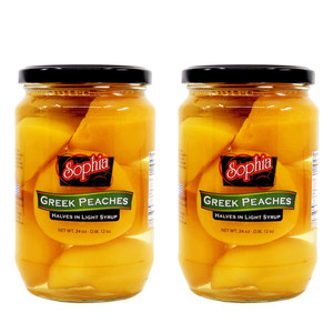 Sophia Greek Peach Halves 24oz (2-pack) | Canned Yellow Peaches from Greece in Light Syrup | Whole Peach Halves for Fruit Salad, Pie, & Pantry Staple