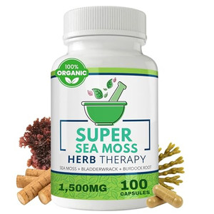 Herb Therapy Sea Moss Capsules 100 Pack - Irish Sea Moss with Bladderwrack Powder & Burdock Root Powder - Keto & Alkaline Diet Support - No Fillers S