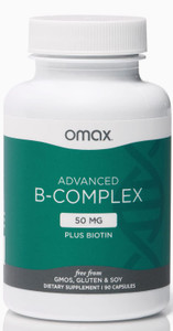 Omax3 Advanced Vitamin B Complex 50MG with Biotin | Strong & Shiny Hair, Skin Nails, Support Stress, Immunity, Energy Metabolism, 90 Capsules