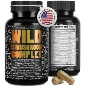 Wild Foods Premium Mushroom Supplement Complex | 10:1 Mushroom Extract 13 Organic Mushrooms: Lions Mane, Turkey Tail, Reishi & More Adaptogenic Mushr